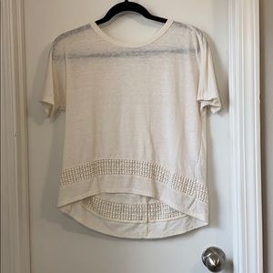 Loose fit linen blend tee with textured detail